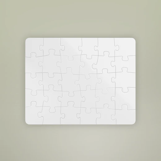 A blank white 30-piece jigsaw puzzle with large pieces and rounded corners