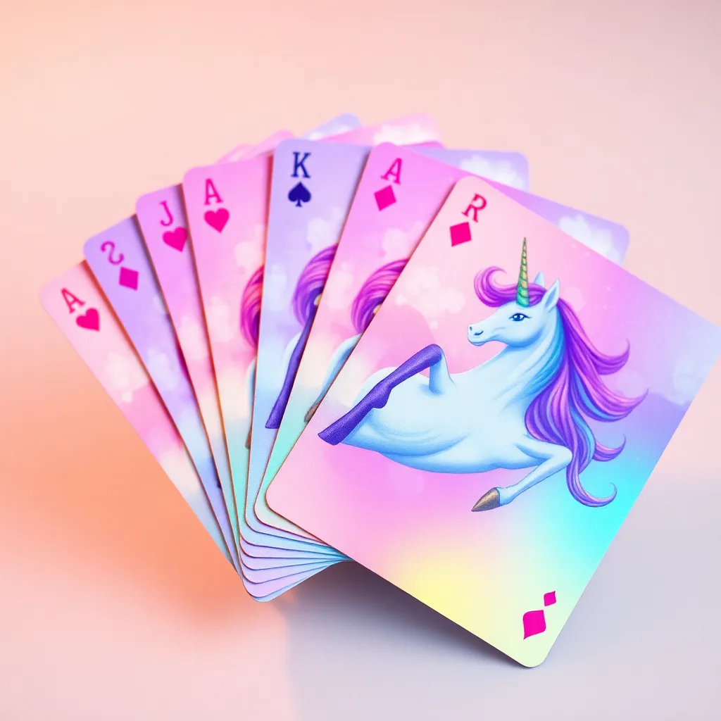 Pastel rainbow playing-card deck with a unicorn front